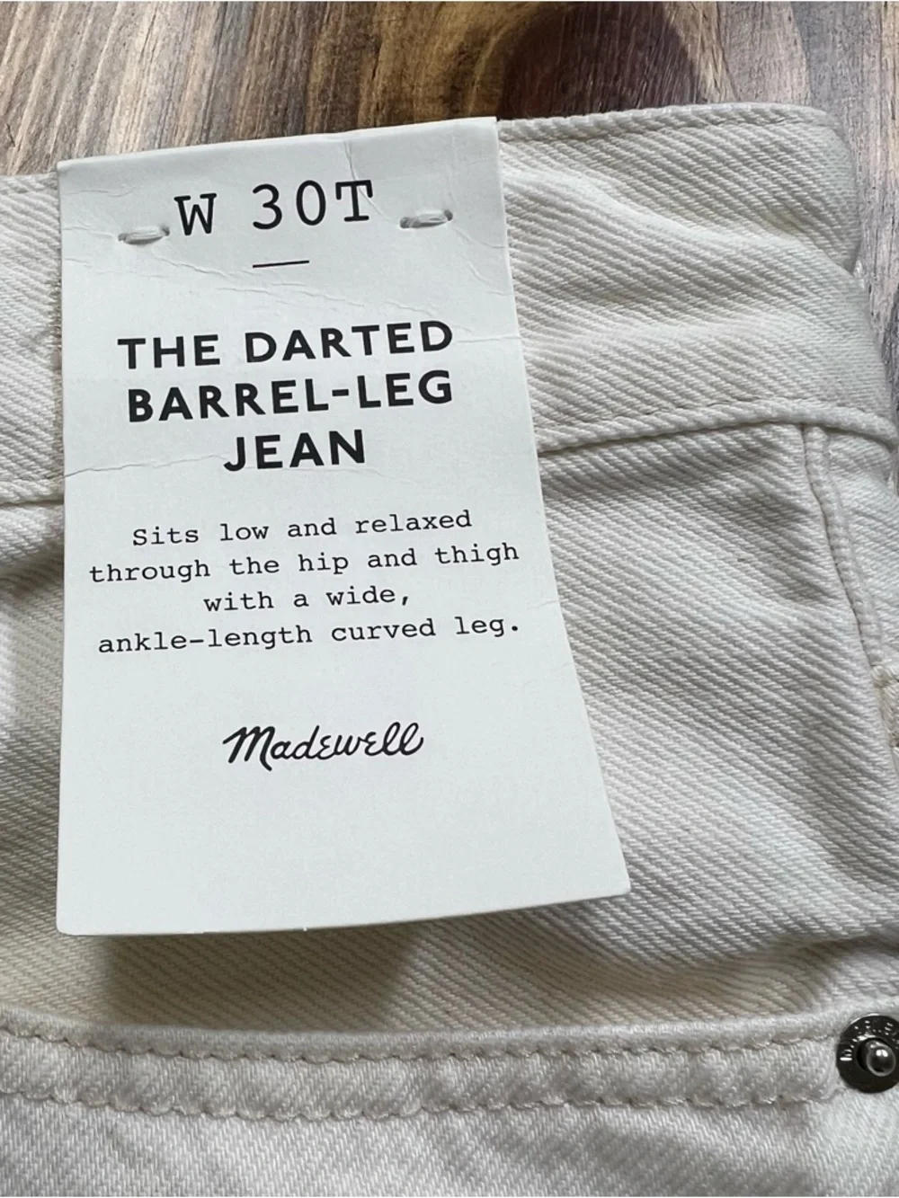 Madewell The Tall Darted Barrel Leg Jean Vintage Canvas Cream White Size 30 Tall